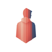 This features stylized silhouette of person with hood, composed of vertical red and blue stripes, creating modern and abstract effect. design is minimalistic and visually striking.Silhouette png