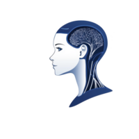 digital illustration of human profile with tree like brain design symbolizes connection between nature and technology. blue color scheme adds futuristic feel png