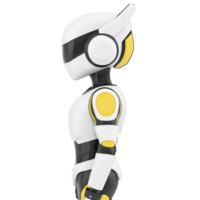 sleek, futuristic robot with white and yellow design stands in profile, showcasing its smooth, modern features and advanced technology png