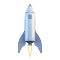 sleek blue rocket ship with glowing engine, ready for launch, symbolizes adventure and exploration. design is simple yet futuristic, capturing essence of space travel png