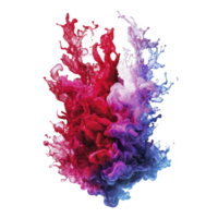 vibrant explosion of red, pink, and blue ink swirls dynamically in water, creating mesmerizing abstract pattern. colors blend seamlessly, evoking sense of fluidity and motion png