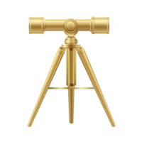 golden telescope on tripod stands elegantly, showcasing vintage design. shiny metallic finish adds luxurious touch, making it striking decorative piece png