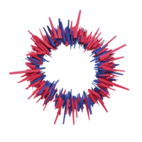 circular abstract sculpture with vibrant red and blue spikes radiating outward creates dynamic and energetic visual effect. geometric design is modern and striking png