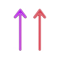 Two vibrant neon arrows, one purple and one red, pointing upwards on transparency background, creating striking and energetic visual effect png