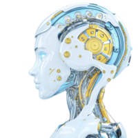 futuristic humanoid robot with intricate mechanical details and sleek design, showcasing advanced technology and innovation. robot head features visible gears and circuits png