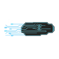 futuristic circuit design with glowing blue lines and sleek, modern aesthetic, symbolizing advanced technology and innovation. abstract shape suggests speed and connectivity png