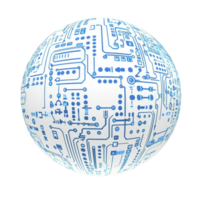 sphere with intricate blue circuit patterns on transparency background, symbolizing technology and connectivity. design evokes sense of innovation and digital advancement png