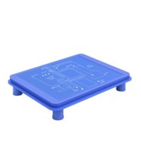 blue electronic circuit board with detailed schematic design is displayed on rectangular platform. board features various lines and nodes, representing connections and components png