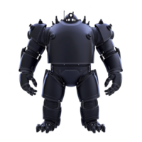 large, dark, humanoid robot with bulky design and rounded features stands against transparency background, showcasing its mechanical structure and imposing presence png