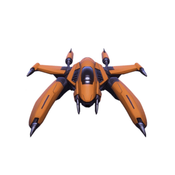 futuristic orange spaceship with sleek design and aerodynamic features, showcasing advanced technology and innovation. spacecraft has streamlined body and multiple engines png