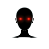 digital illustration of faceless head with glowing red eyes and transparency background, creating mysterious and intense atmosphere png