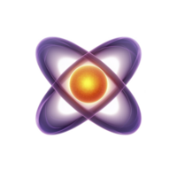 abstract representation of atom with glowing nucleus and orbiting electrons, symbolizing energy and science. vibrant colors and dynamic design convey sense of innovation png