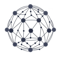 complex network of interconnected nodes forms spherical structure, symbolizing connectivity and communication. dark blue nodes are linked by lines, creating web like pattern png