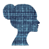 digital silhouette of woman profile is filled with binary code, symbolizing intersection of technology and human identity. image conveys futuristic and tech savvy theme png
