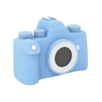 3D wireframe model of digital camera in light blue, showcasing intricate design details and structure. model highlights camera lens, buttons, and body, offering technical and creative perspective png