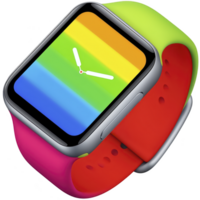 colorful smartwatch with vibrant rainbow display and multicolored strap, blending red, green, and pink hues, showcasing modern and playful design png