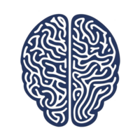 stylized illustration of brain with intricate maze like patterns, symbolizing complexity and intelligence. design is symmetrical, with dark color scheme, evoking sense of mystery and depth png