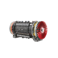 detailed image of jet engine showcases its intricate components, including red fan blades and complex internal structure. engine is isolated transparency background, highlighting its engineering png