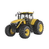 large, modern yellow tractor with oversized tires designed for heavy duty agricultural work. vehicle features robust build, suitable for various farming tasks, and showcases advanced machinery png