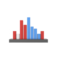 colorful 3D bar chart with red, blue, and white bars on gray base, representing data visualization and analysis. bars vary in height, indicating different values png
