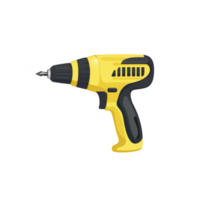 yellow and black cordless drill with sleek design is shown, featuring comfortable grip and drill bit attached. This versatile tool is ideal for various DIY projects and construction tasks png