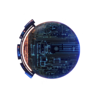 glowing digital sphere with intricate circuit patterns and vibrant blue and orange lights, representing futuristic technology and innovation png