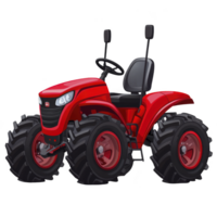 red tractor with large tires and black seat is depicted in digital illustration, showcasing its robust design and modern features. tractor is designed for agricultural use png