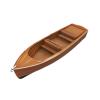 wooden rowboat with polished finish and classic design, featuring bench seating and sleek hull, perfect for serene lake adventures or leisurely river explorations png