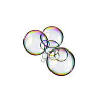 cluster of iridescent soap bubbles floats against transparency background, showcasing spectrum of colors. bubbles vary in size, creating playful and whimsical effect png