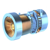 detailed 3D rendering of jet engine showcases intricate components, including turbine blades and cylindrical structure, highlighting engineering precision and technological innovation png
