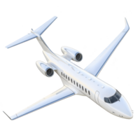 sleek white private jet with two engines is flying against clear sky, showcasing its modern design and aerodynamic structure png