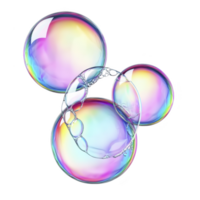 Colorful soap bubbles with rainbow sheen float against transparent background, showcasing their delicate and translucent nature. iridescent colors create whimsical and playful atmosphere png
