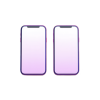 Two modern smartphones with blank screens are displayed side by side, featuring sleek design and gradient purple color. devices are isolated transparency background, emphasizing their contemporary png
