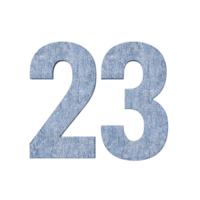 image features number 23 in textured, denim like style against plain background. design is simple and bold, emphasizing number itself.23 in denim texture on plain background png