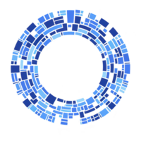 circular mosaic pattern composed of various shades of blue tiles creates visually striking design. arrangement of rectangular and square tiles forms concentric circle, giving sense of movement png