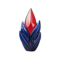sleek, modern sculpture with red and blue flame like design, symbolizing energy and creativity. abstract form is both dynamic and elegant, capturing attention with its vibrant colors png