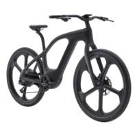 sleek, futuristic bicycle with streamlined design and large, aerodynamic wheels, perfect for modern urban commuting. minimalist frame and integrated components enhance its innovative appearance png