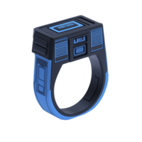 futuristic black and blue ring with digital design, featuring geometric patterns and rectangular top, evokes sense of modern technology and innovation png