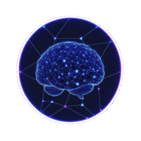 digital illustration of brain is depicted with interconnected lines and glowing nodes, symbolizing neural networks and artificial intelligence. design is set against transparency background png