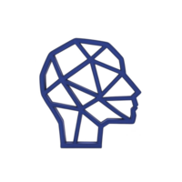 geometric blue outline of human head is depicted against transparency background, showcasing modern and abstract design. angular lines form network of polygons, creating futuristic and artistic png