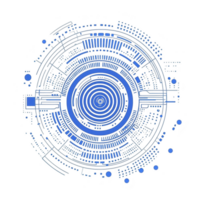 digital abstract design featuring circular pattern with intricate blue circuitry and geometric shapes, evoking futuristic and technological feel png
