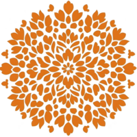 intricate orange floral mandala design with symmetrical patterns creates harmonious and decorative appearance. design features petal like shapes radiating from center, forming circular motif png