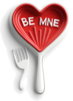 Red heart-shaped dish with be mine message and a fork. png