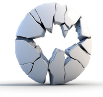 Circular object fractured into many shards. png
