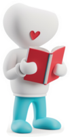 Smiling figure engrossed in a red book. png
