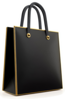 Empty black shopping bag with gold trim. png