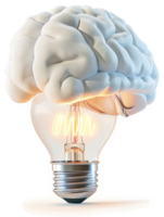 Illuminated brain within a lightbulb symbolizes innovative thinking. png