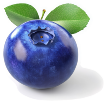 Vibrant blueberry with leaves, showcasing its deep color. png