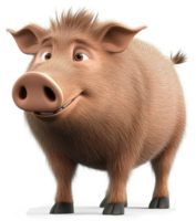 Animated cartoon pig with friendly expression. png
