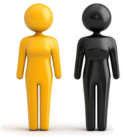 Two stylized figures, contrasting in color, represent equality. png